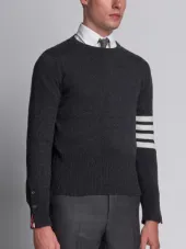 Crewneck Pullover With 4-Bar Stripe In Dark Grey Cashmere