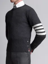 Crewneck Pullover With 4-Bar Stripe In Dark Grey Cashmere