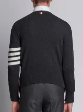 Crewneck Pullover With 4-Bar Stripe In Dark Grey Cashmere