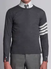 Crewneck Pullover With 4-Bar Stripe In Dark Grey Merino