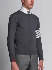 Crewneck Pullover With 4-Bar Stripe In Dark Grey Merino