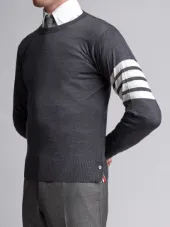 Crewneck Pullover With 4-Bar Stripe In Dark Grey Merino