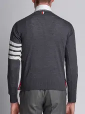 Crewneck Pullover With 4-Bar Stripe In Dark Grey Merino