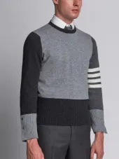 Crewneck Pullover With 4-Bar Stripe In Grey Funmix Cashmere