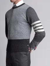 Crewneck Pullover With 4-Bar Stripe In Grey Funmix Cashmere