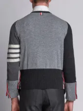 Crewneck Pullover With 4-Bar Stripe In Grey Funmix Cashmere