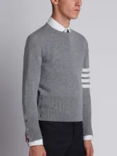 Crewneck Pullover With 4-Bar Stripe In Light Grey Cashmere