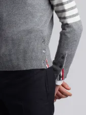 Crewneck Pullover With 4-Bar Stripe In Light Grey Cashmere