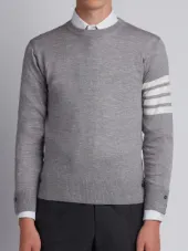 Crewneck Pullover With 4-Bar Stripe In Light Grey Merino