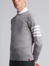 Crewneck Pullover With 4-Bar Stripe In Light Grey Merino