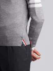 Crewneck Pullover With 4-Bar Stripe In Light Grey Merino