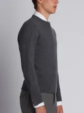 Crewneck Pullover With 4-Bar Stripe In Medium Grey Cashmere