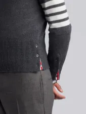 Crewneck Pullover With 4-Bar Stripe In Medium Grey Cashmere
