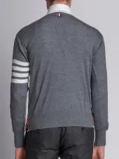 Crewneck Pullover With 4-Bar Stripe In Medium Grey Merino