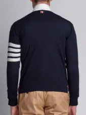 Crewneck Pullover With 4-Bar Stripe In Navy Merino