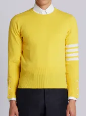 Crewneck Pullover With 4-Bar Stripe In Yellow Cashmere