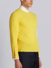 Crewneck Pullover With 4-Bar Stripe In Yellow Cashmere