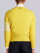 Crewneck Pullover With 4-Bar Stripe In Yellow Cashmere