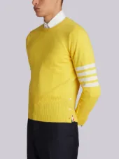 Crewneck Pullover With 4-Bar Stripe In Yellow Cashmere