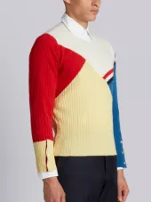 Crewneck Pullover With Red, White And Blue Stripe And Colorblocking In Cashmere