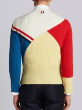 Crewneck Pullover With Red, White And Blue Stripe And Colorblocking In Cashmere