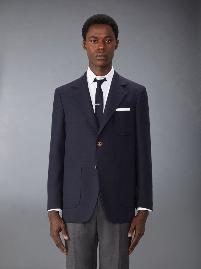 Crispy Wool Unstructured Sack Sport Coat | Thom Browne