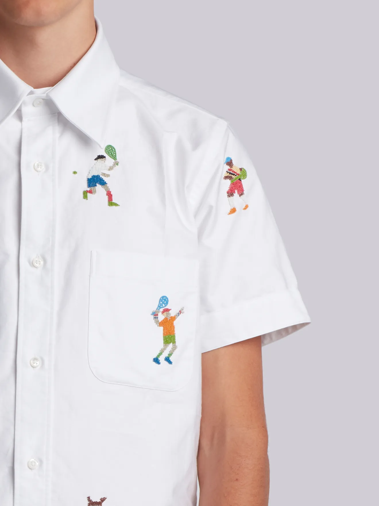 Cuban Shirt With Flat Front In Solid Oxford With Seed Bead Tennis 