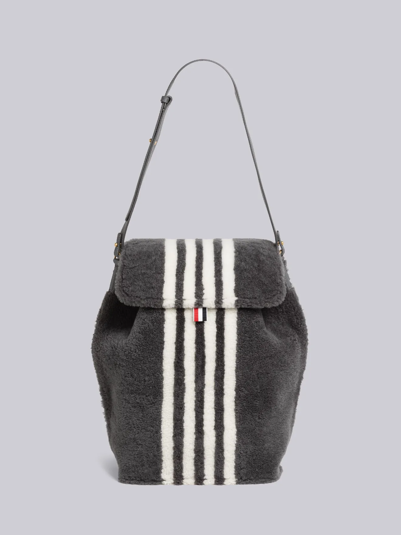 Curly Merino Shearling 4 Bar Flap Backpack Thom Browne