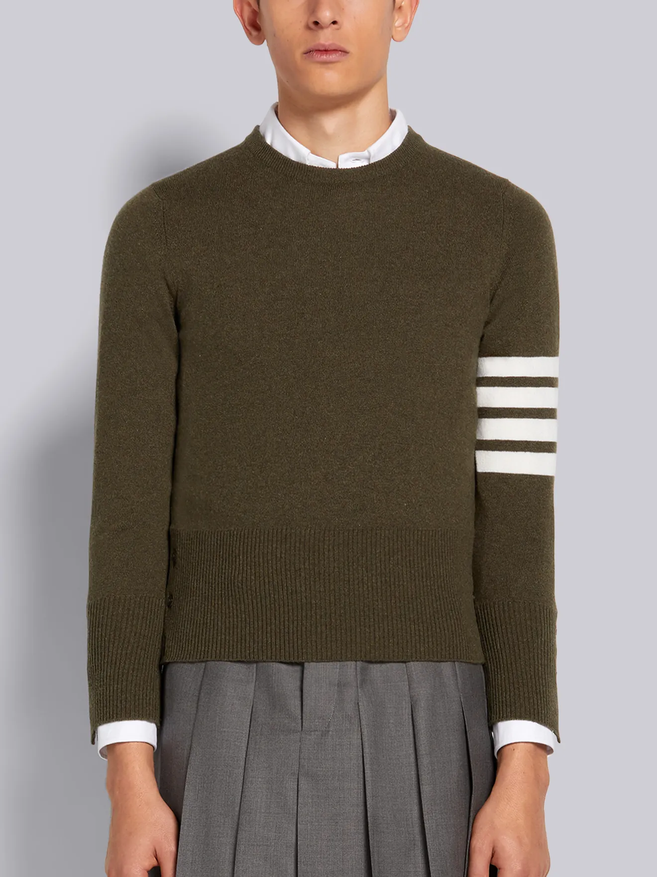 Dark Green Cashmere 4 Bar Stripe Classic Crew Neck Pullover Thom Browne