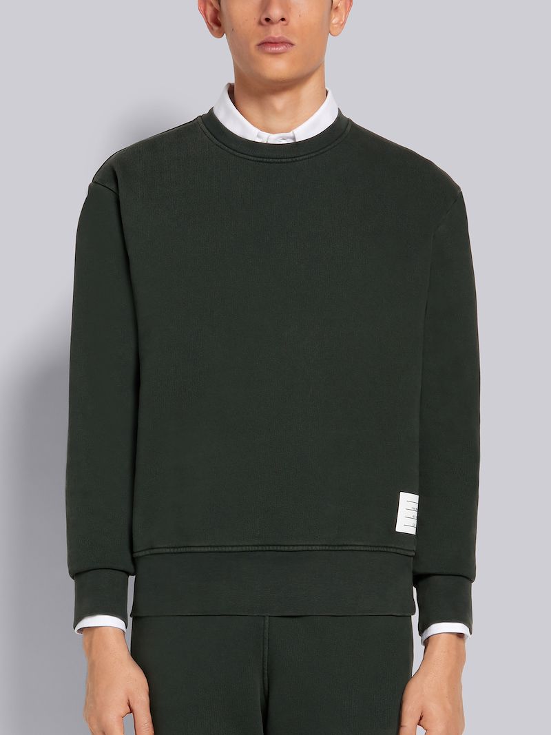 Dark Green Classic Loopback Garment Dyed Crewneck Sweatshirt | Thom ...