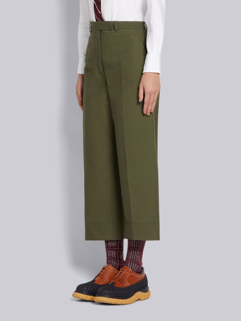 Dark Green Washed Cotton Canvas Utility Trouser