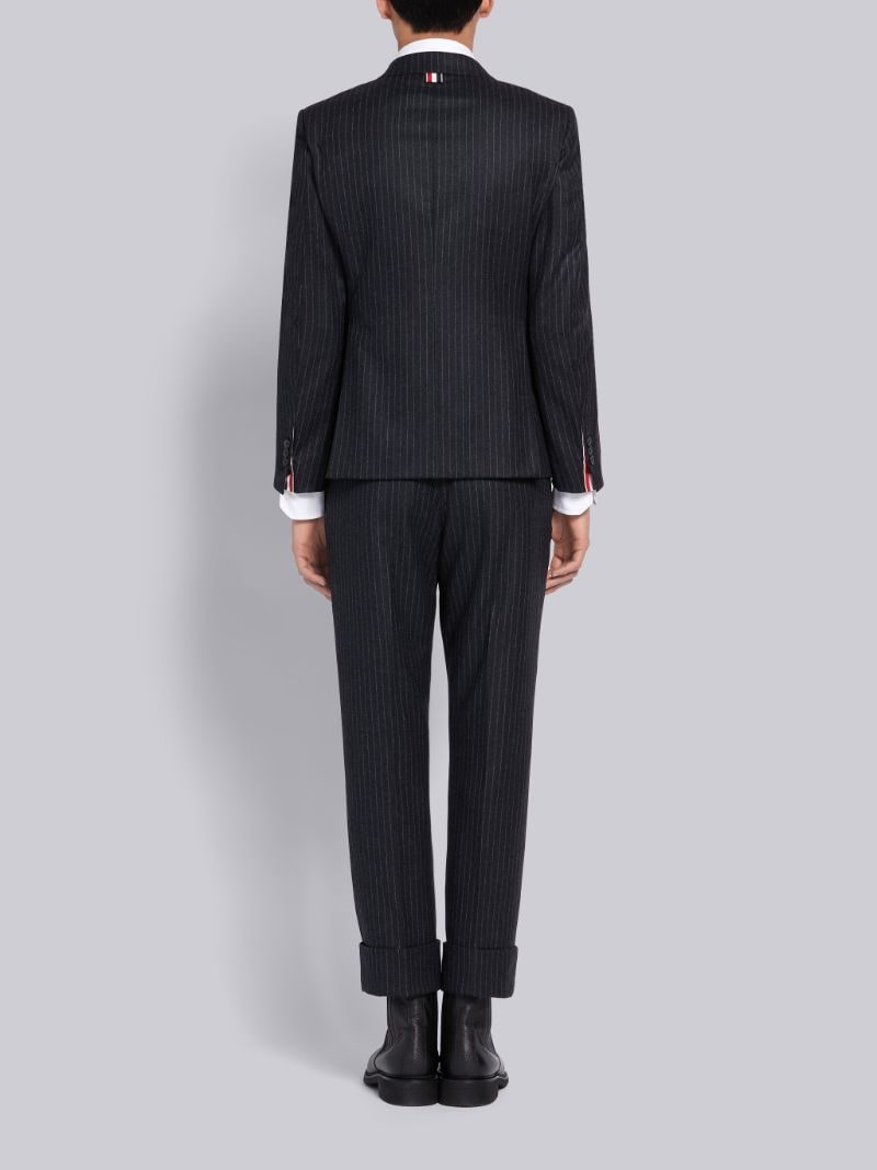 Dark Grey 120s Wool Flannel Narrow Chalk Stripe Classic Suit