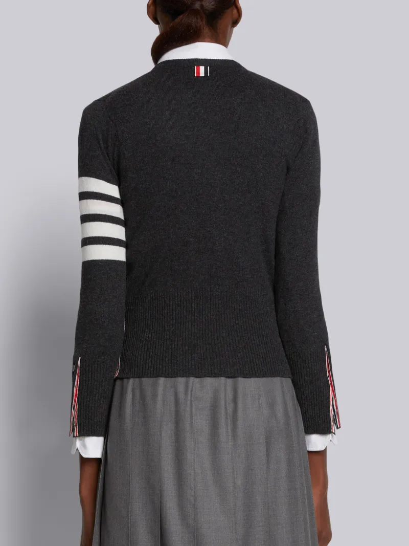 Dark Grey Cashmere 4-Bar Classic Crew Neck Cardigan