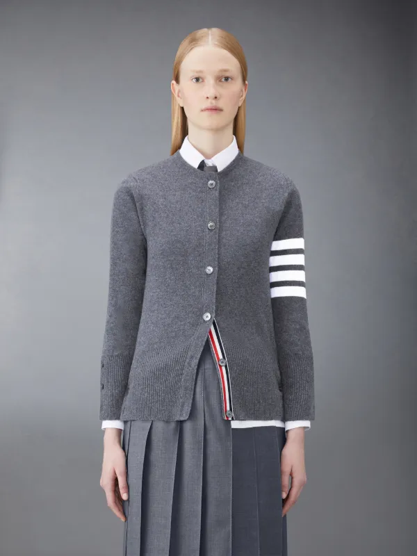 Dark Grey Cashmere 4-Bar Classic Crew Neck Cardigan