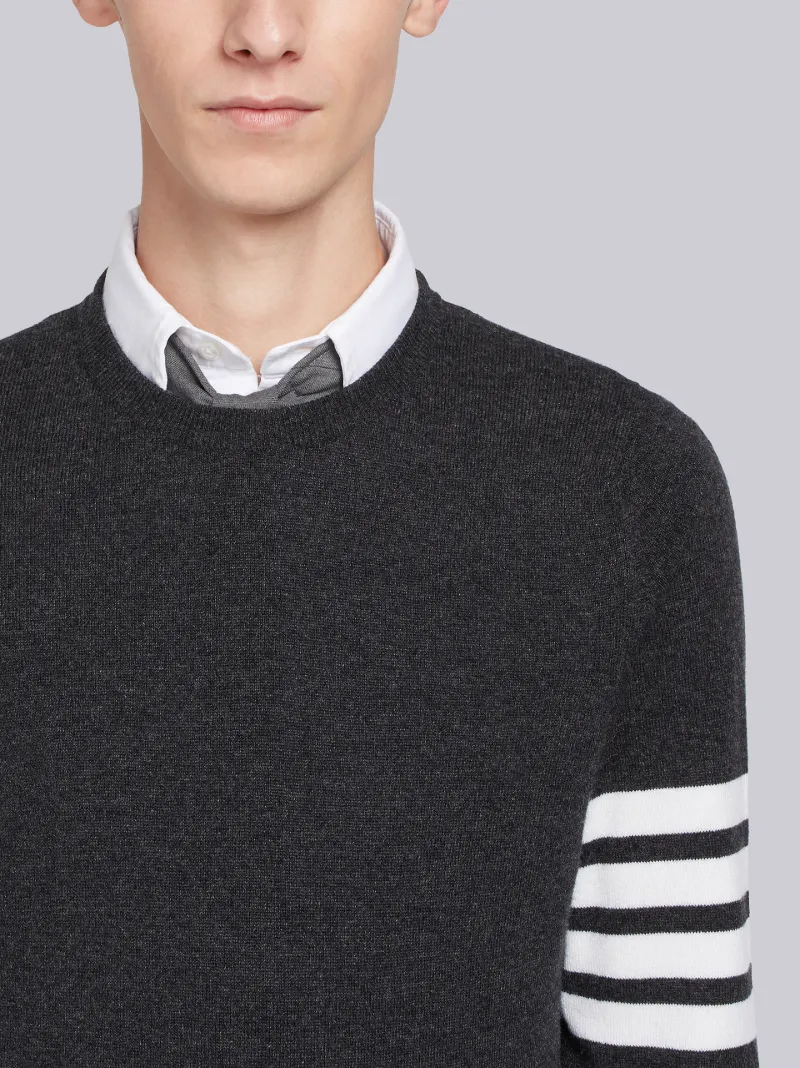 Dark Grey Cashmere 4-bar Crew Neck Pullover