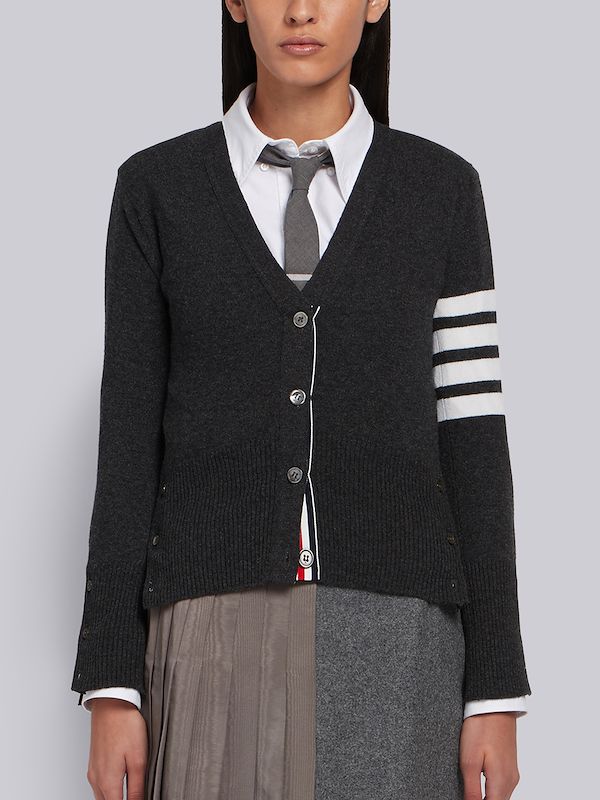 Dark Grey Cashmere 4-Bar V-Neck Cardigan