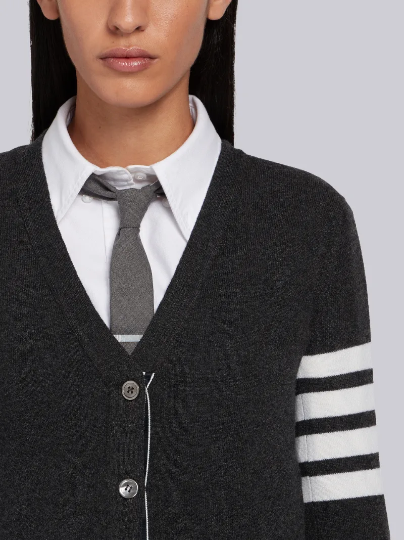 Dark Grey Cashmere 4-Bar V-Neck Cardigan