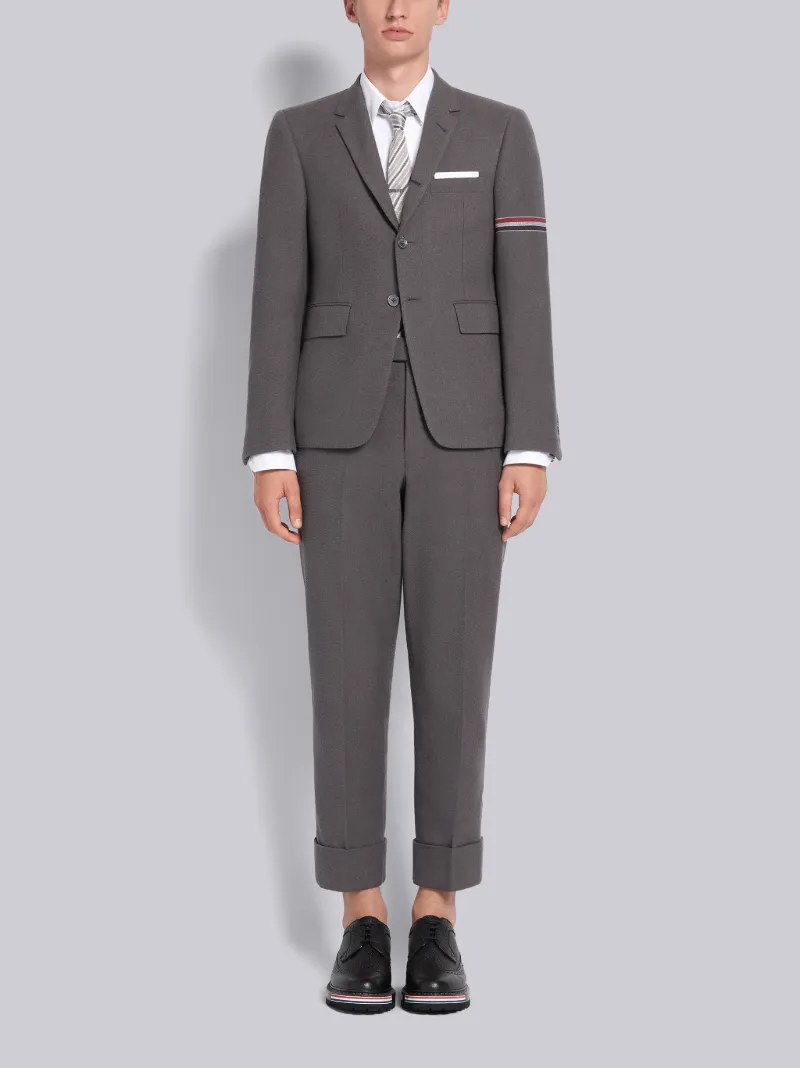 Dark Grey Cotton Boucle Suiting Side Engineered Stripe Classic Trouser