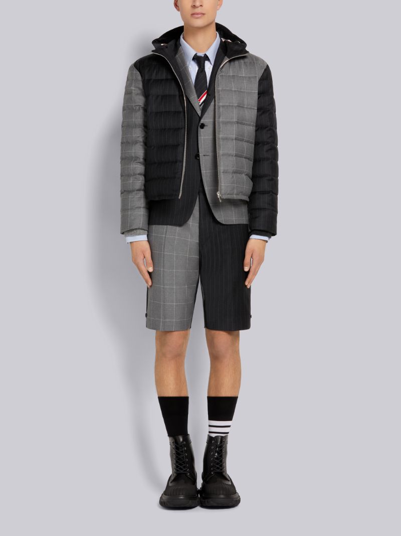 Dark Grey Down-Filled Pinstripe Wool Suiting Ski Jacket