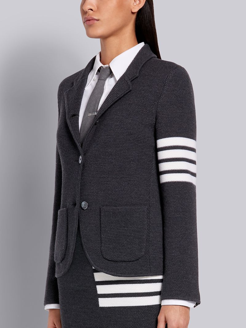 Dark Grey Fine Merino Wool Links Stitch Classic 4-Bar Jacket