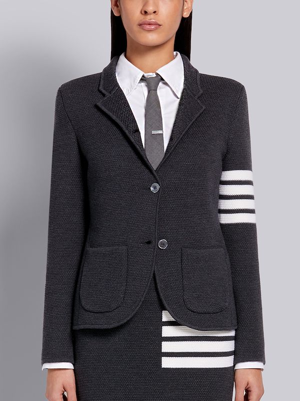 Dark Grey Fine Merino Wool Links Stitch Classic 4-Bar Jacket