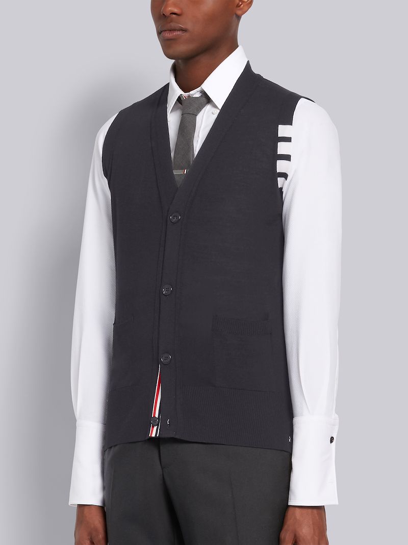 Dark Grey Finemerino Wool 4-bar V-neck Waistcoat