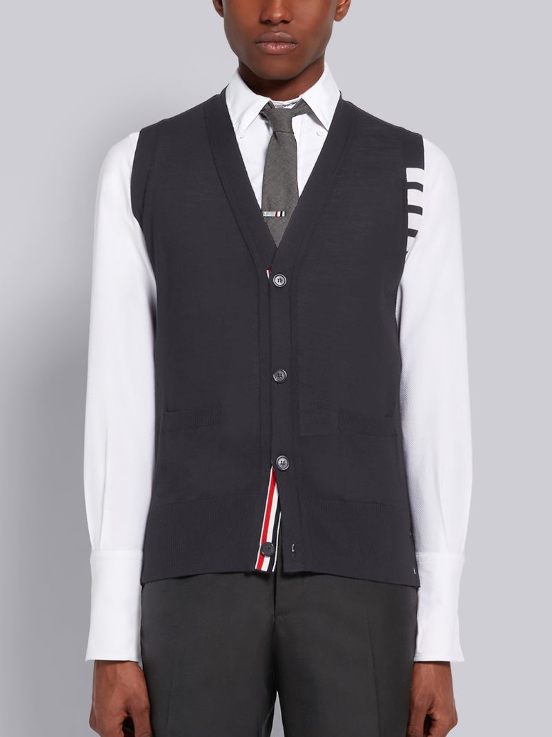 Dark Grey Finemerino Wool 4-bar V-neck Waistcoat