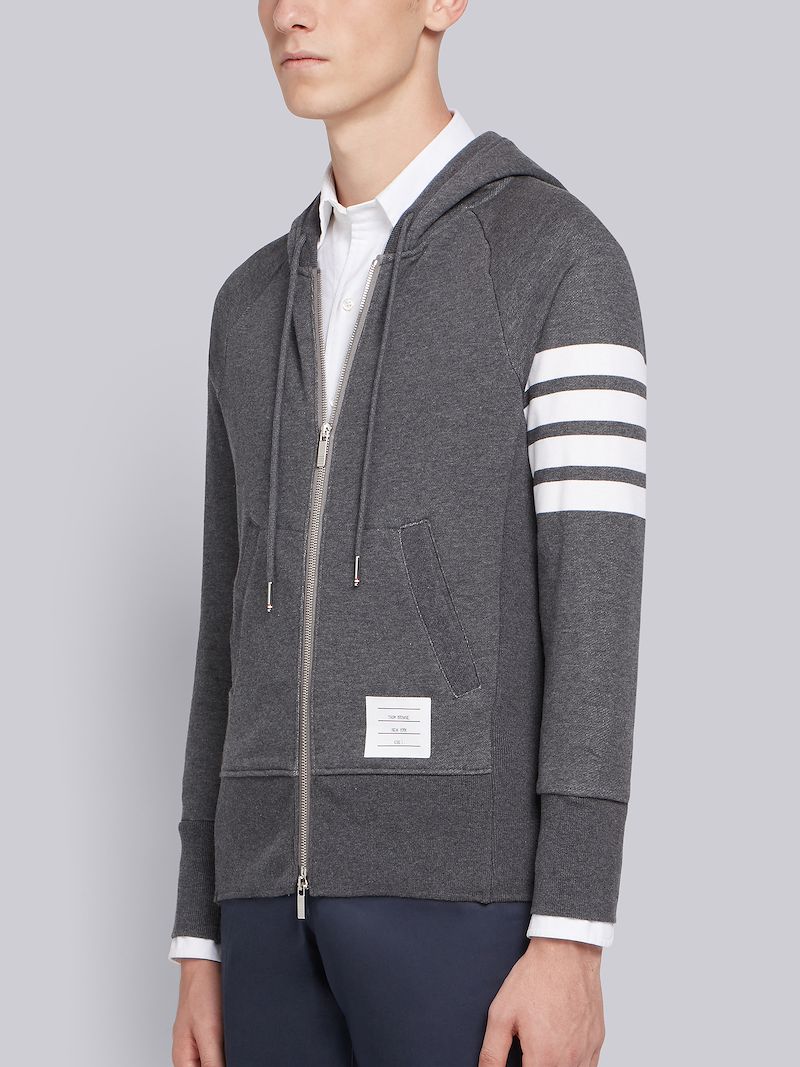Dark Grey Loopback Jersey Knit 4-bar Zip-up Hoodie