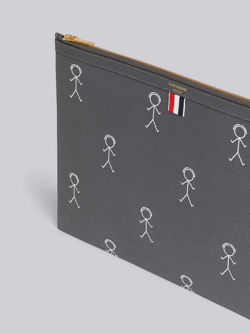 Dark Grey Pebble Grain Leather 3d Mr. Thom Icon Print Large Zippered Laptop Holder