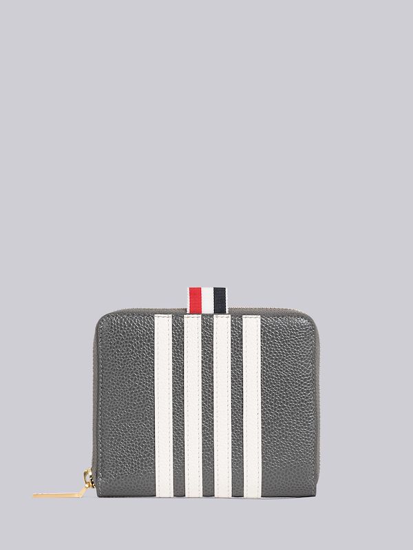 Dark Grey Pebble Grain Leather 4-Bar Short Zip Around Wallet