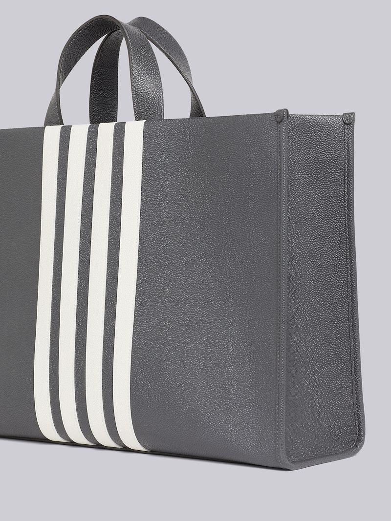 Dark Grey Pebble Grain Leather 4-Bar Squared Tote