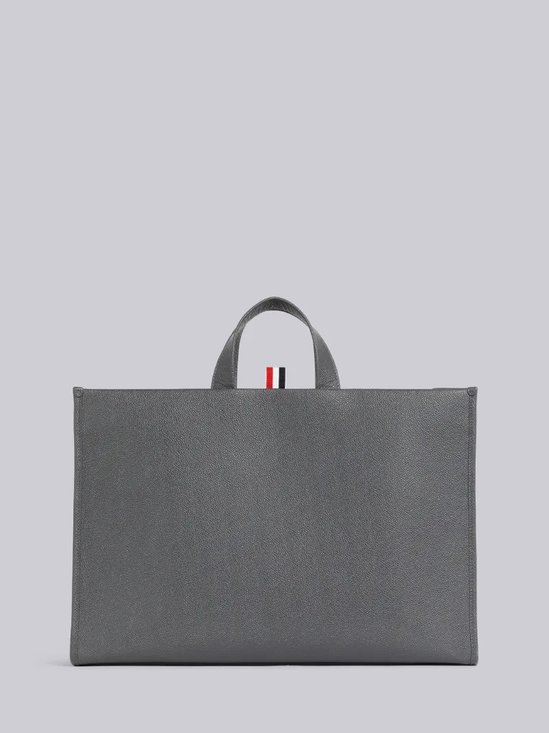 Dark Grey Pebble Grain Leather 4-Bar Squared Tote