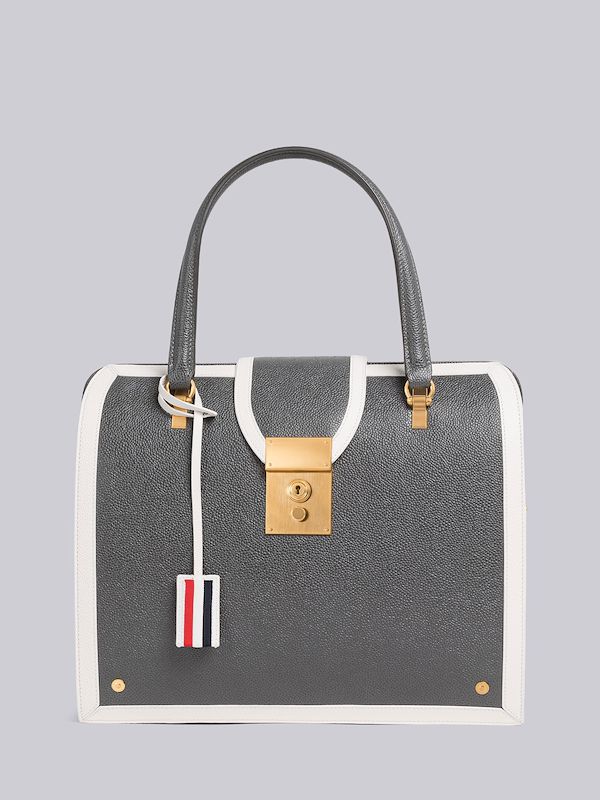 Dark Grey Pebble Grain Leather Contrast Leather Frame Mrs. Thom Bag