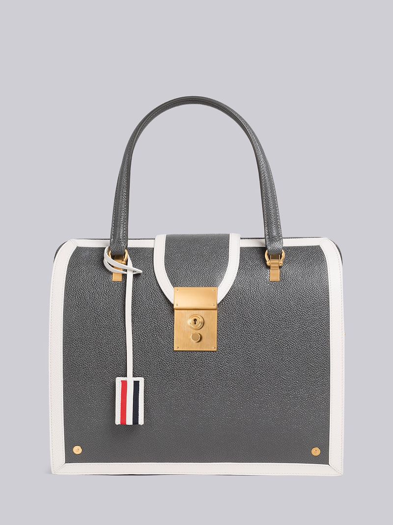 Dark Grey Pebble Grain Leather Contrast Leather Frame Mrs. Thom Bag